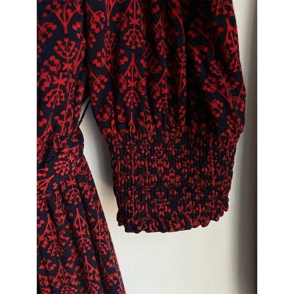 Boden Women's Size 10 Red & Navy Print Tie Waist‎ Midi Dress EUC - Picture 6 of 7
